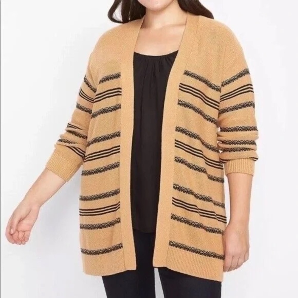 Lane Bryant | Open-front Cardigan - Stripe Tan Various Sizes Available